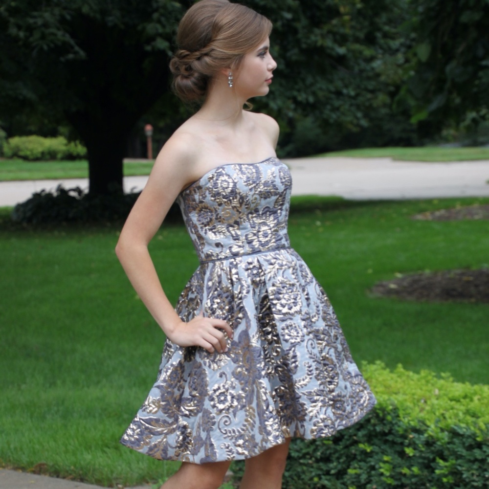 Betsy & Adam Brocade Strapless Fit & Flare